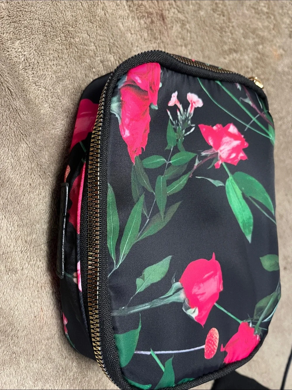 Ted Baker Black Cosmetic Pouch with Pink Floral Print